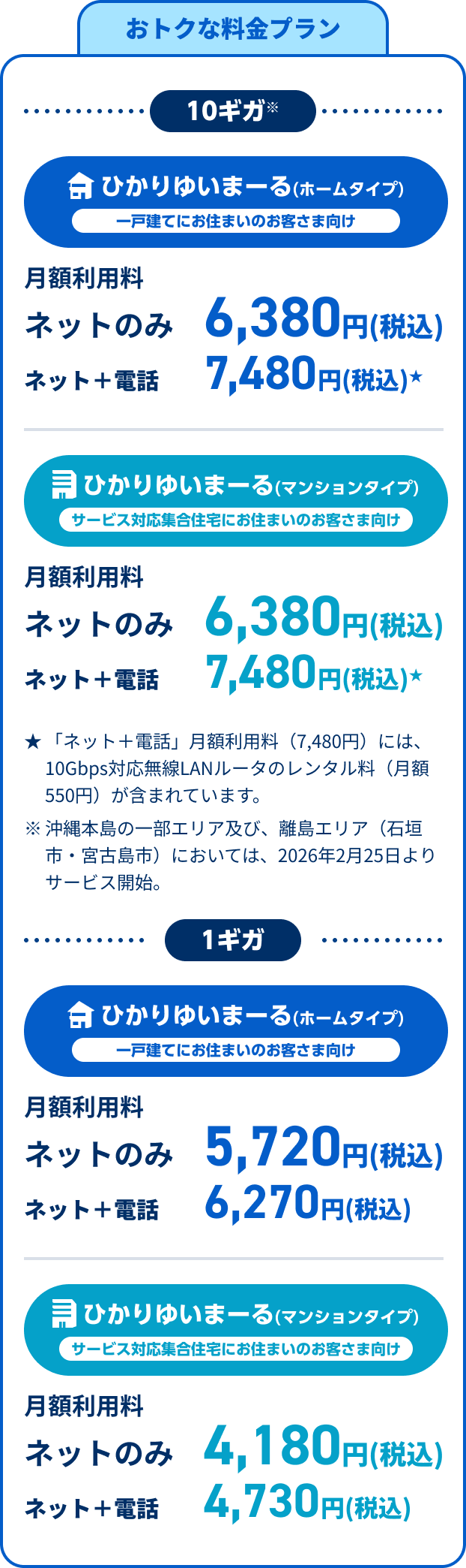 おトクな料金プラン