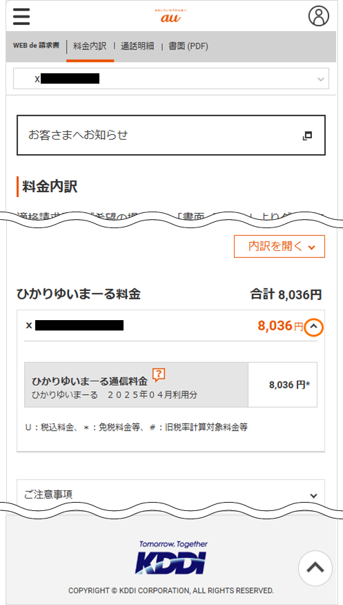 ひかりゆいまーるMyau_お支払い状況の確認お支払い画面イメージ