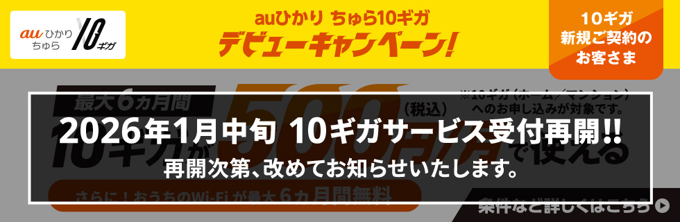 auひかり ちゅら10ギガデビューキャンペーン